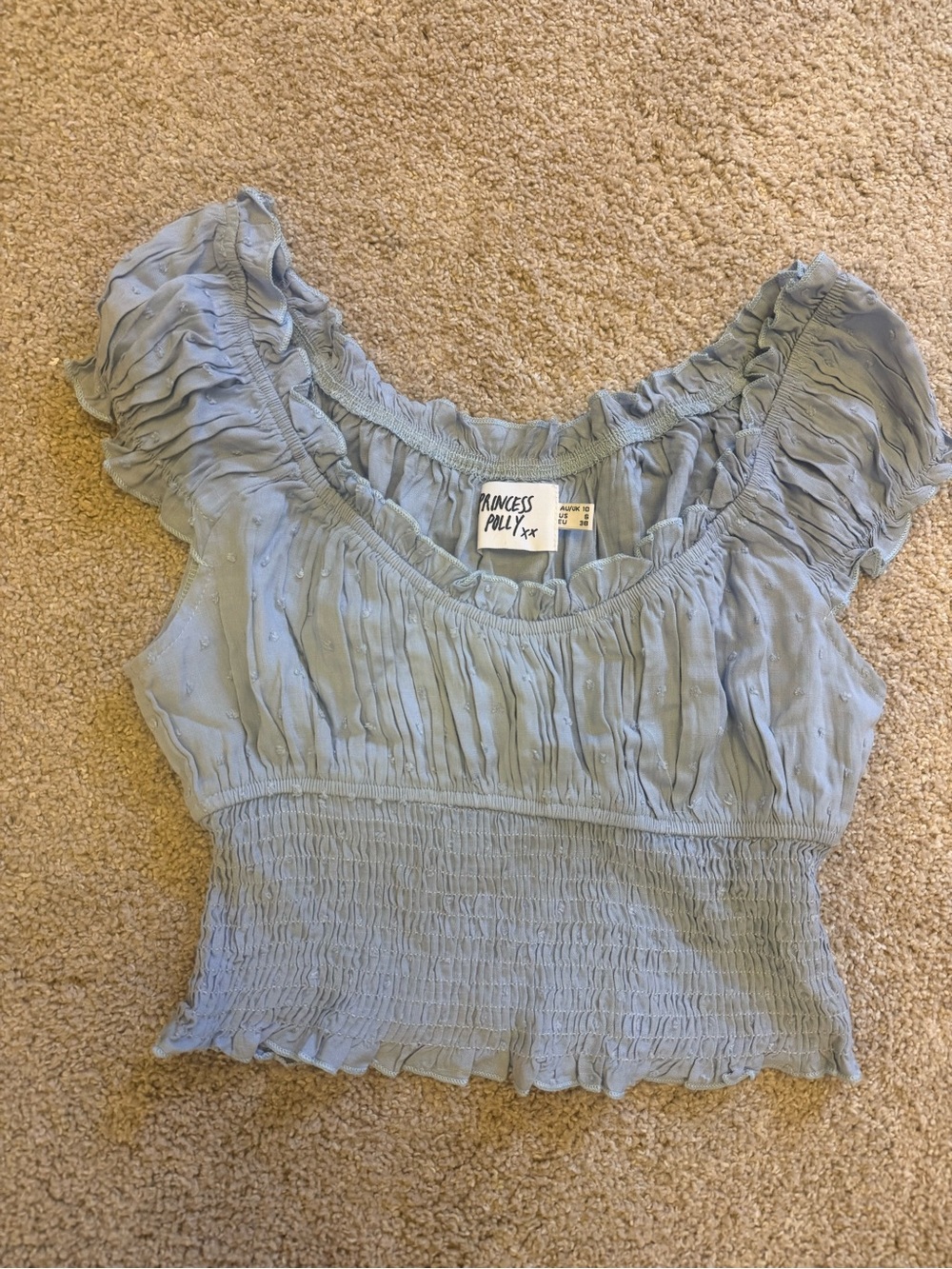 Princess Polly Light Blue Ruffle Smocked Crop Top